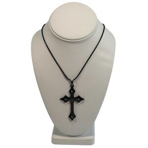 New Black Spanish Lord's Prayer Cross Pendant Necklace Statement Jewelry on Card